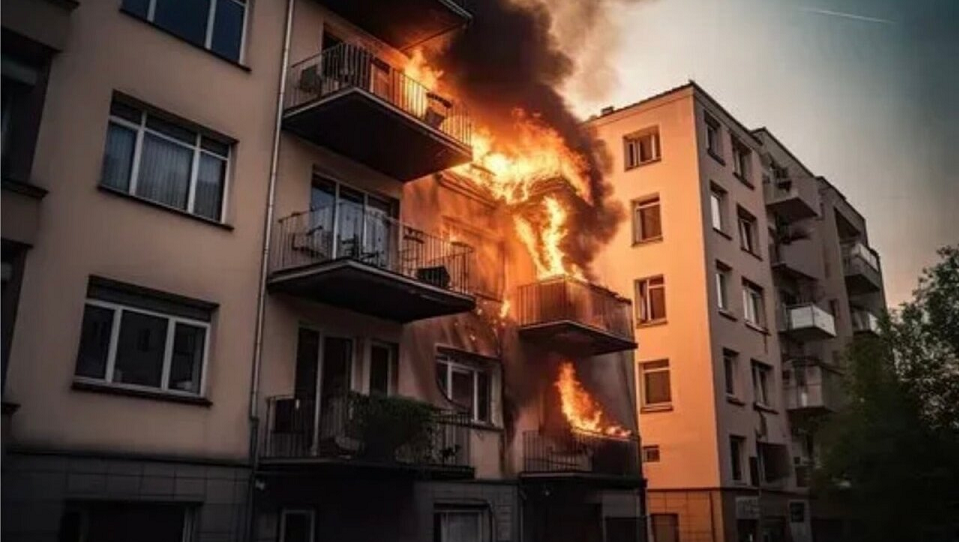 На полевской улице Победы потушили балкон